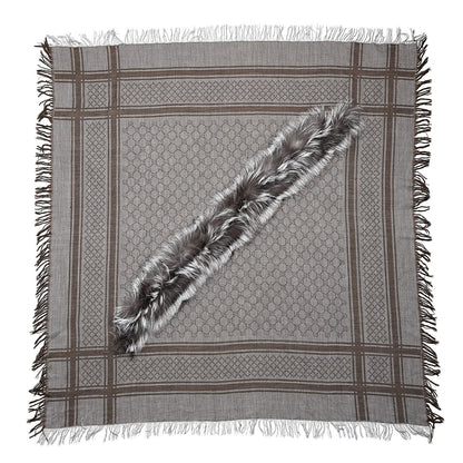 Gucci Wool Silk Fox Fur Monogram Shawl Scarf Brown 3 of 5