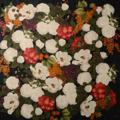 Chanel Silk Cashmere Camellia Flower Scarf Black 1 of 5
