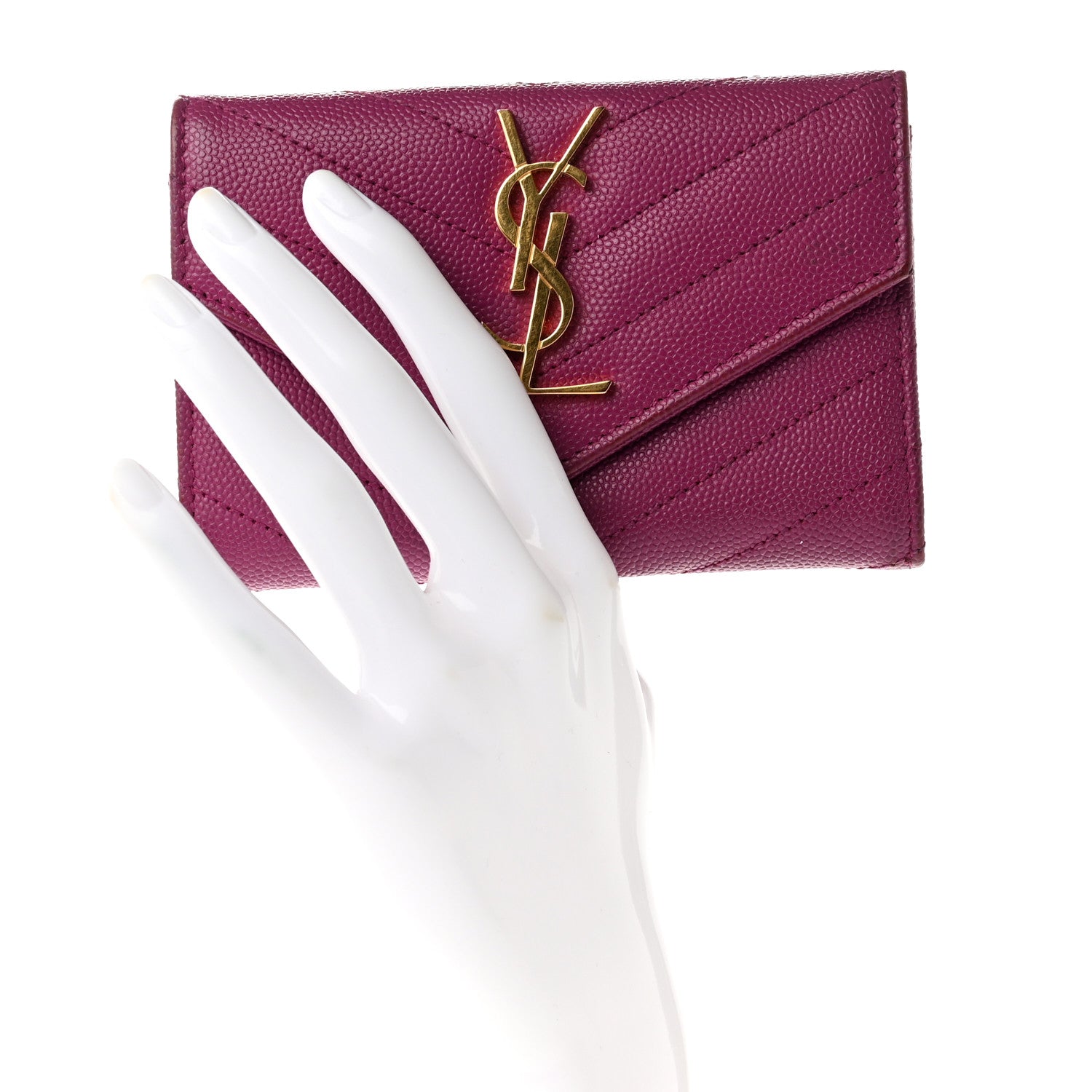 Saint Laurent Grain De Poudre Matelasse Chevron Small Monogram Envelope Wallet Dark Grape 2 of 6