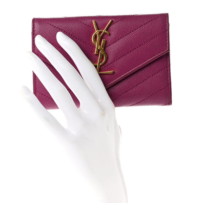 Saint Laurent Grain De Poudre Matelasse Chevron Small Monogram Envelope Wallet Dark Grape 2 of 6