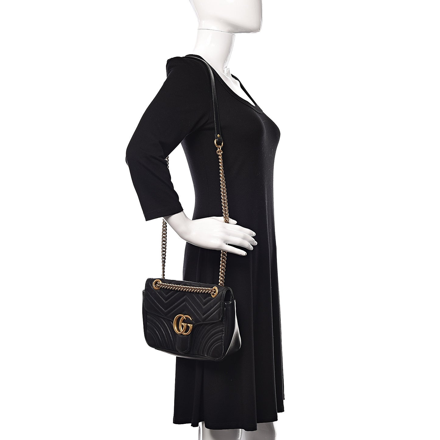 Calfskin Matelasse Small GG Marmont Shoulder Bag Black