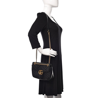 Gucci Calfskin Matelasse Small GG Marmont Shoulder Bag Black 2 of 16