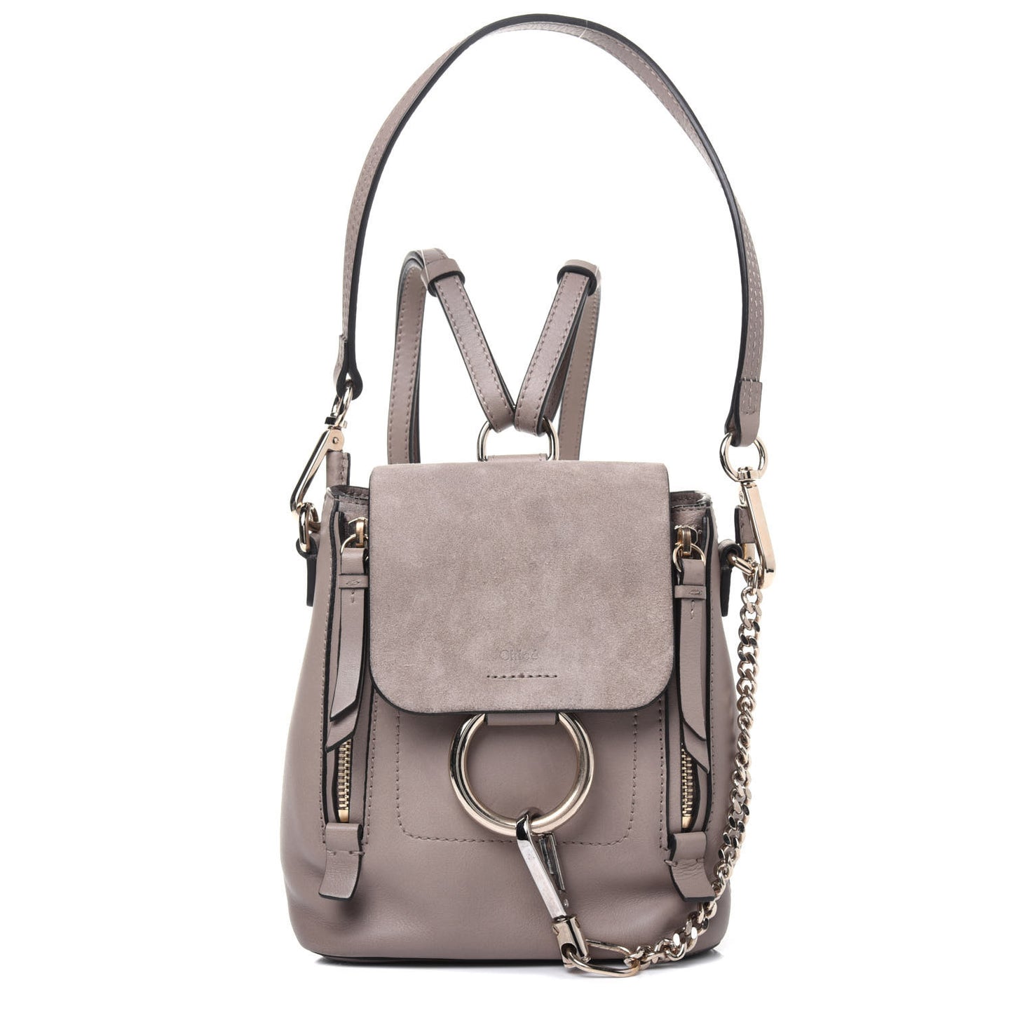 Suede Calfskin Mini Faye Backpack Motty Grey