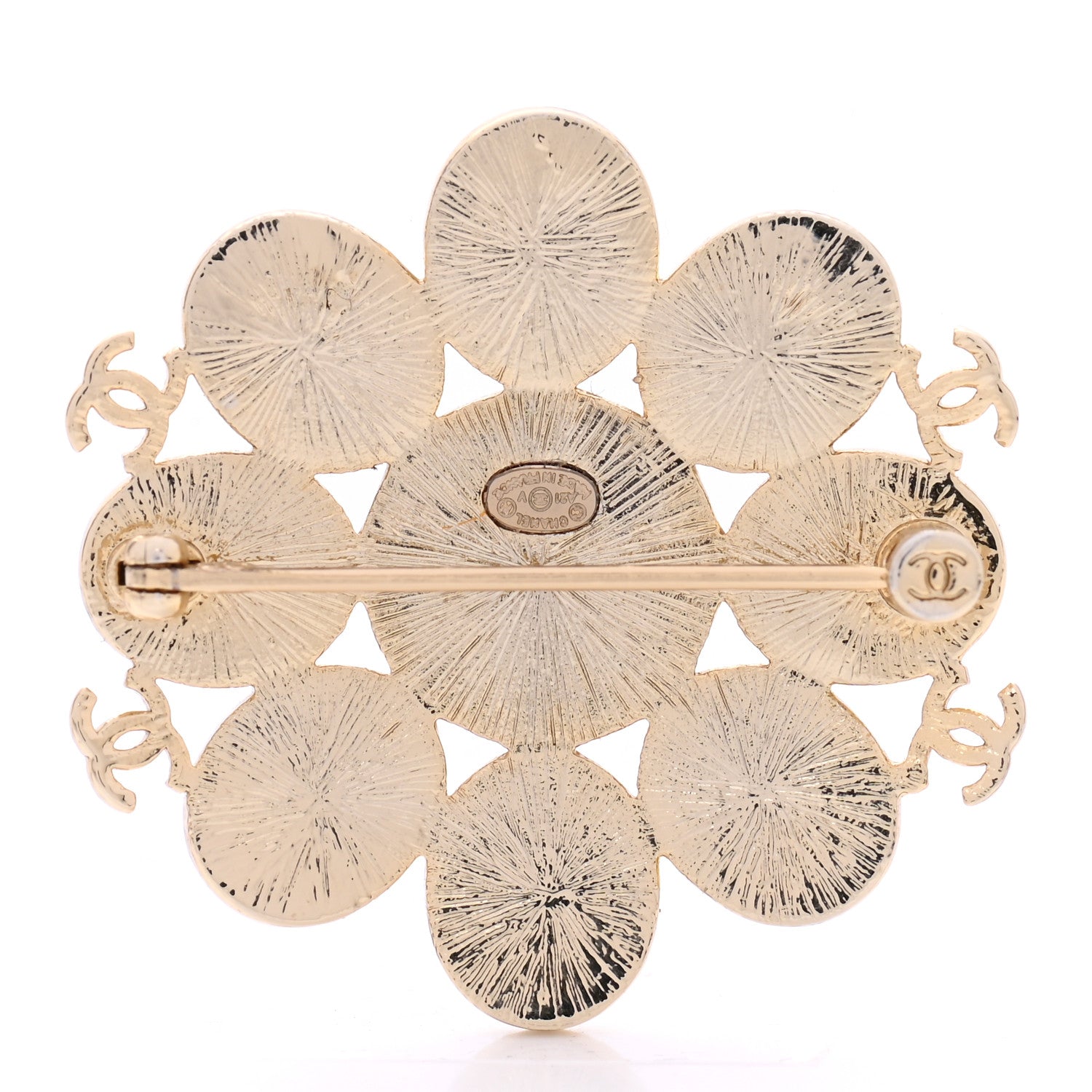 Chanel Pearl Crystal CC Brooch Pearly White Gold 3 of 4