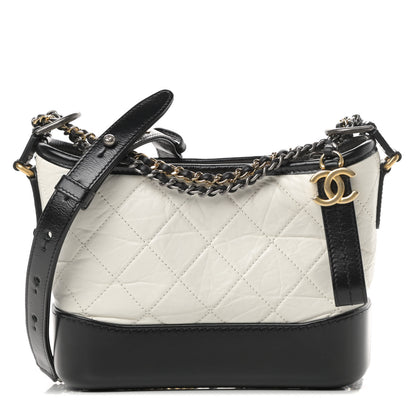 Chanel Aged Calfskin Quilted Small Gabrielle Hobo Black White 1 of 11