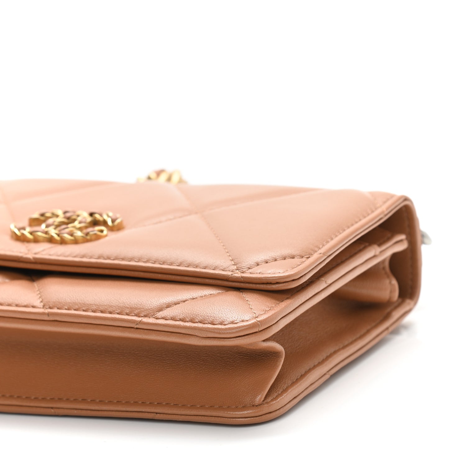 Lambskin Quilted Chanel 19 Wallet On Chain WOC Brown