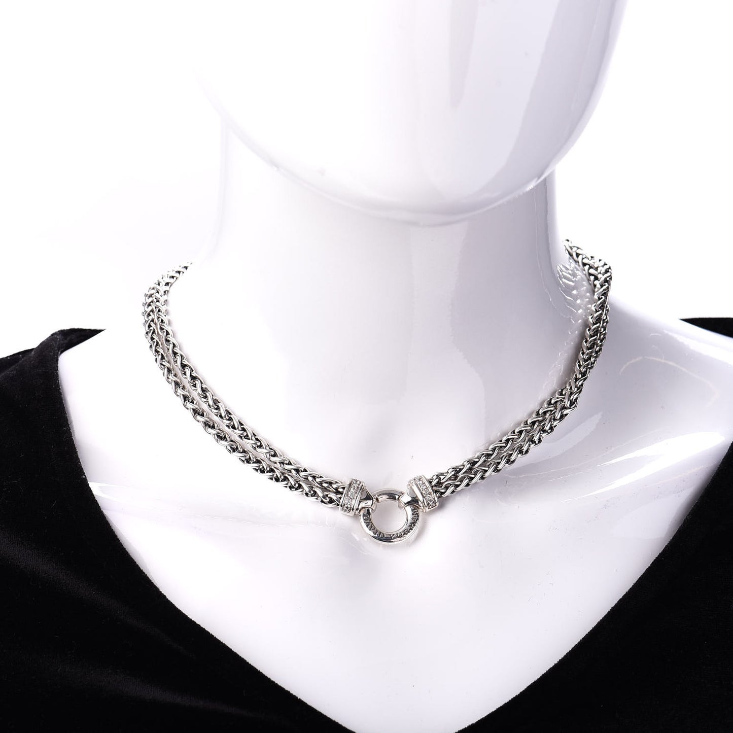 Sterling Silver Diamond 18mm Double Wheat Chain Necklace