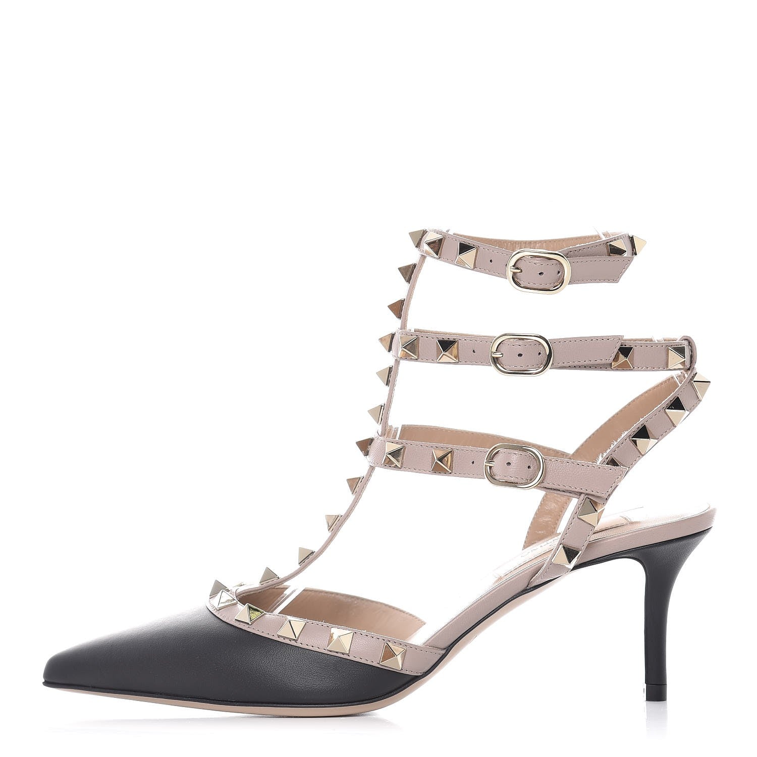 Valentino Garavani Calfskin Nappa Rockstud Ankle Strap 65mm Pumps 36 Black Poudre 1 of 8