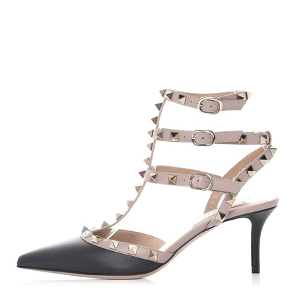 Valentino Garavani Calfskin Nappa Rockstud Ankle Strap 65mm Pumps 36 Black Poudre 1 of 8