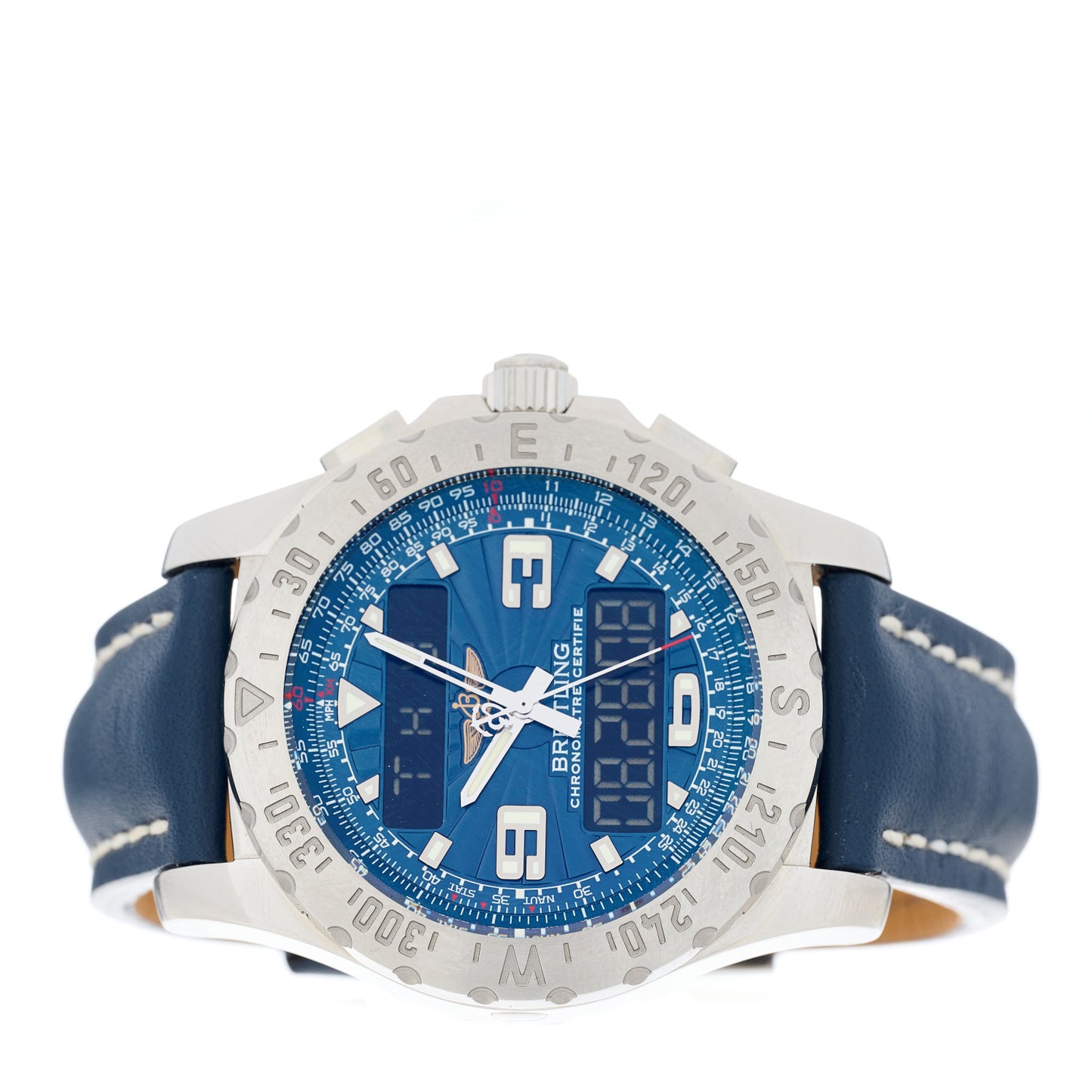 Stainless Steel Calfskin 43.5mm Airwolf Raven Digital Quartz Watch Blue A7836315/C711