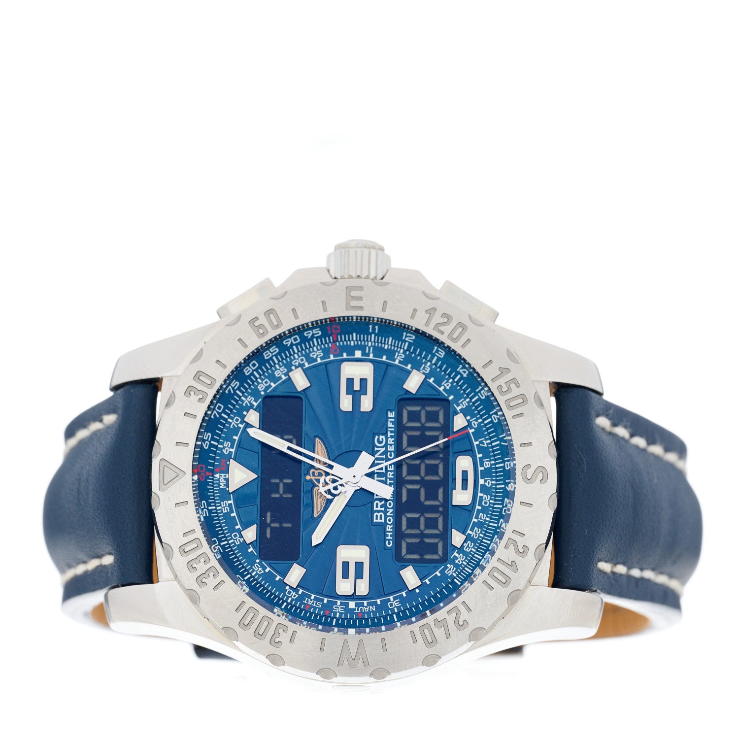 Breitling Stainless Steel Calfskin 43.5mm Airwolf Raven Digital Quartz Watch Blue A7836315/C711 2 of 5