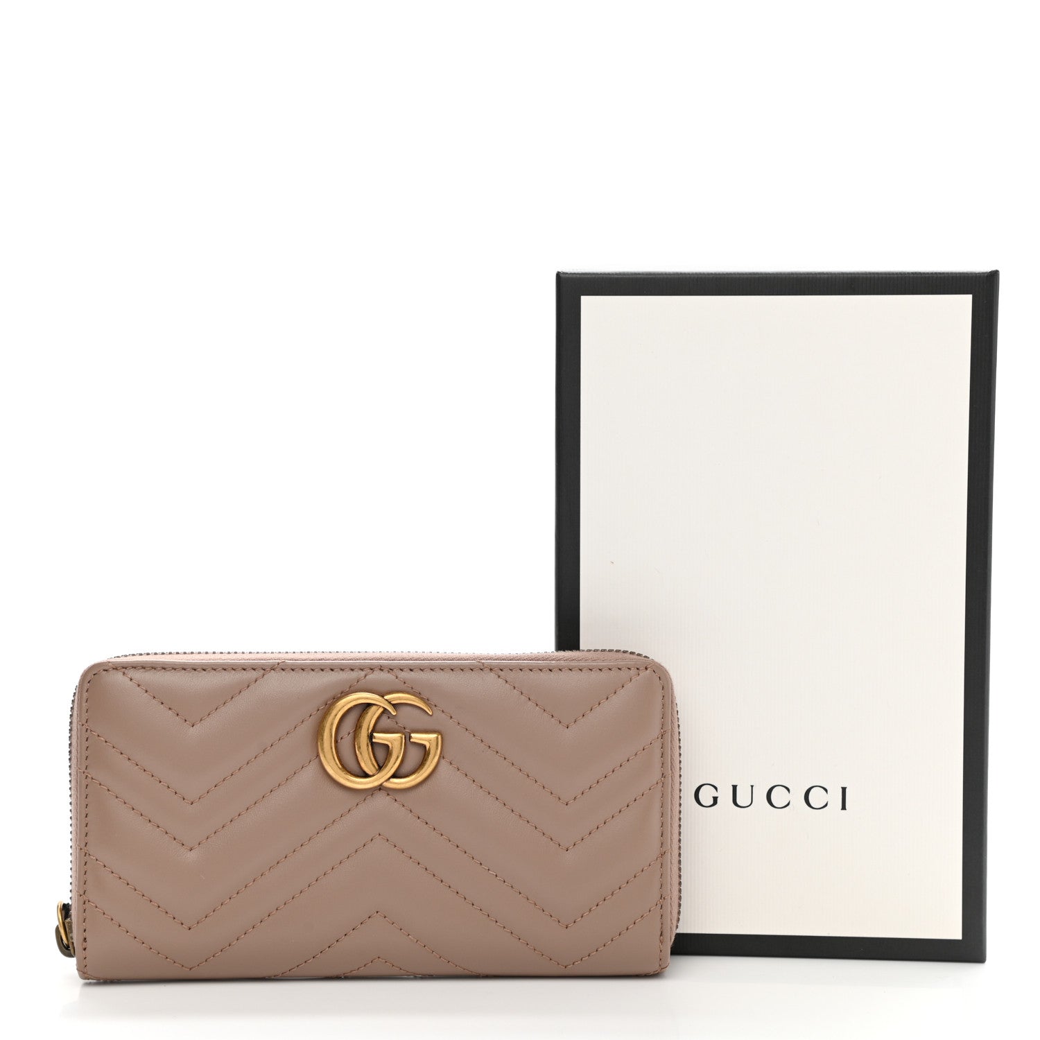 Gucci Calfskin Matelasse GG Marmont Zip Around Wallet Porcelain Rose 10 of 10