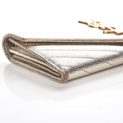 Saint Laurent Metallic Crackled Calfskin Matelasse Chevron Monogram Flap Wallet Gold 5 of 13