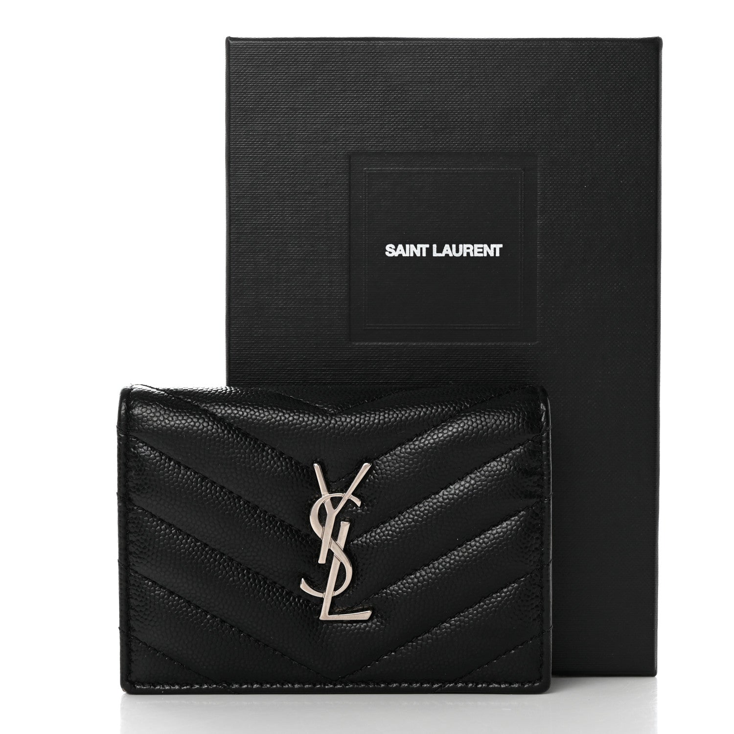 Saint Laurent Grain De Poudre Matelasse Chevron Monogram Card Case Black 11 of 11