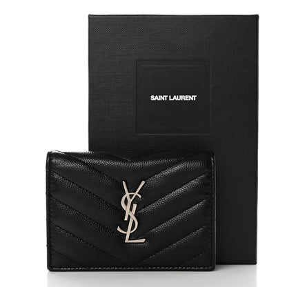 Saint Laurent Grain De Poudre Matelasse Chevron Monogram Card Case Black 11 of 11