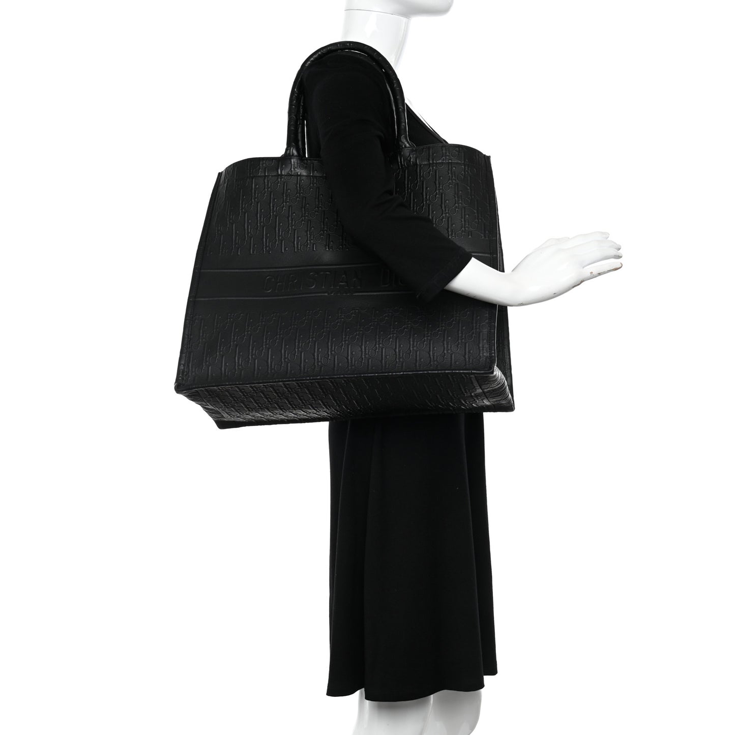 Oblique Calfskin Embossed Large Book Tote Black