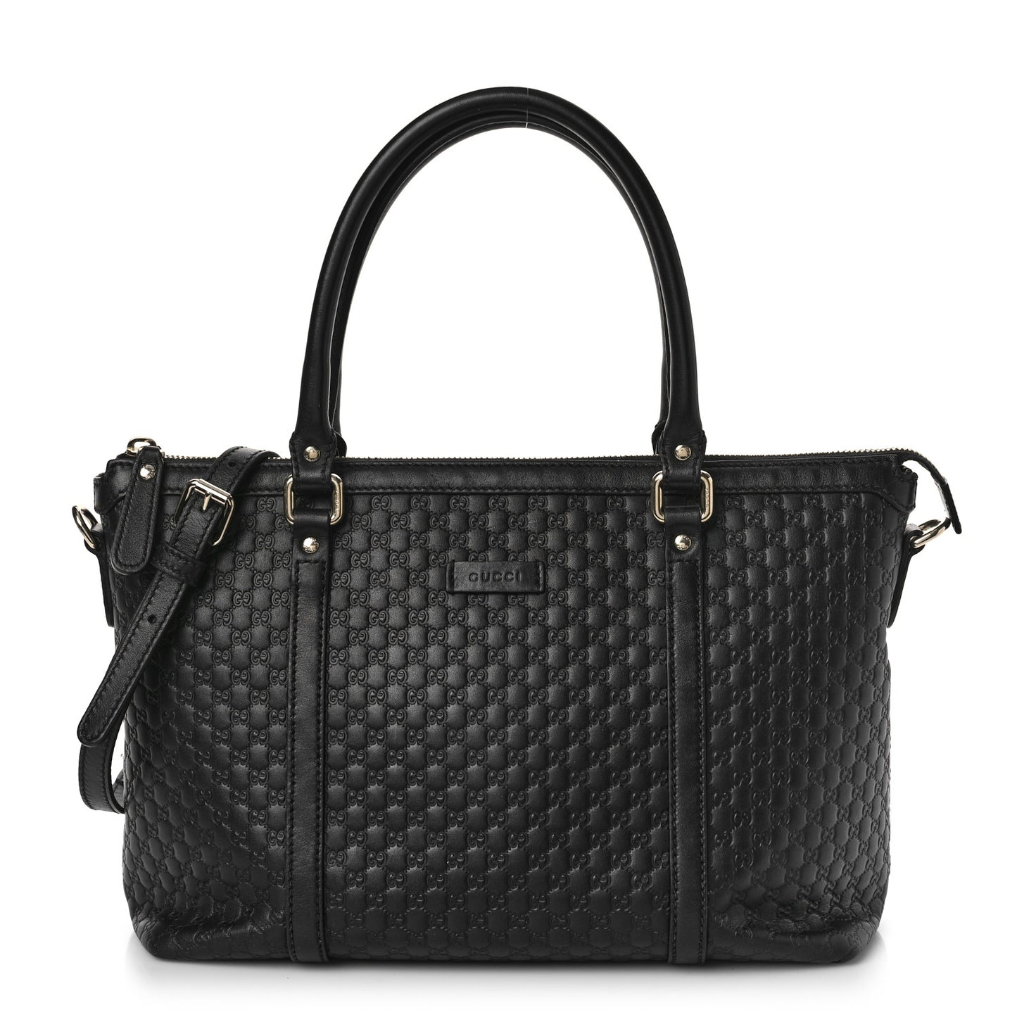 Soft Microguccissima Small Zippered Satchel Black