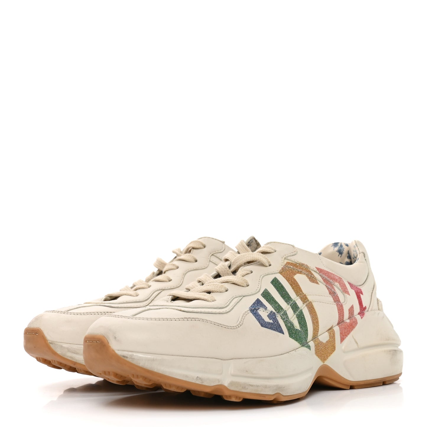 Calfskin Glitter Game Logo Womens Rhyton Sneakers 39 Mystic White