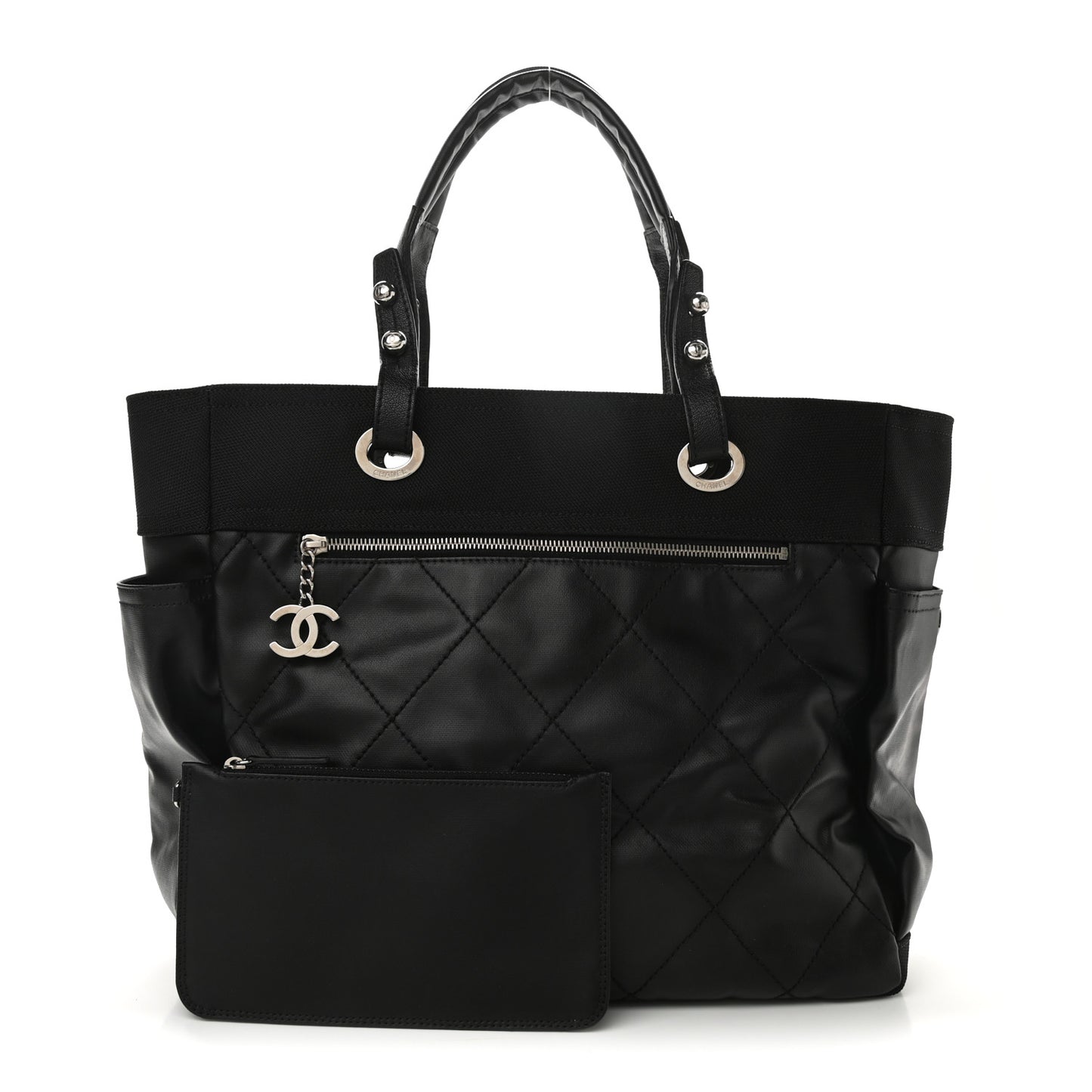 Coated Canvas Quilted Large Paris Biarritz Tote Black