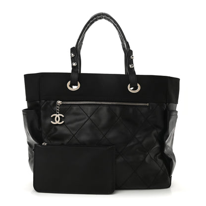 Chanel Coated Canvas Quilted Large Paris Biarritz Tote Black 1 of 10