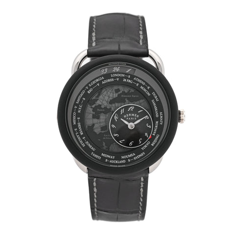 Platinum Titanium Alligator 43mm Arceau Le Temps Voyageur Automatic Watch Noir