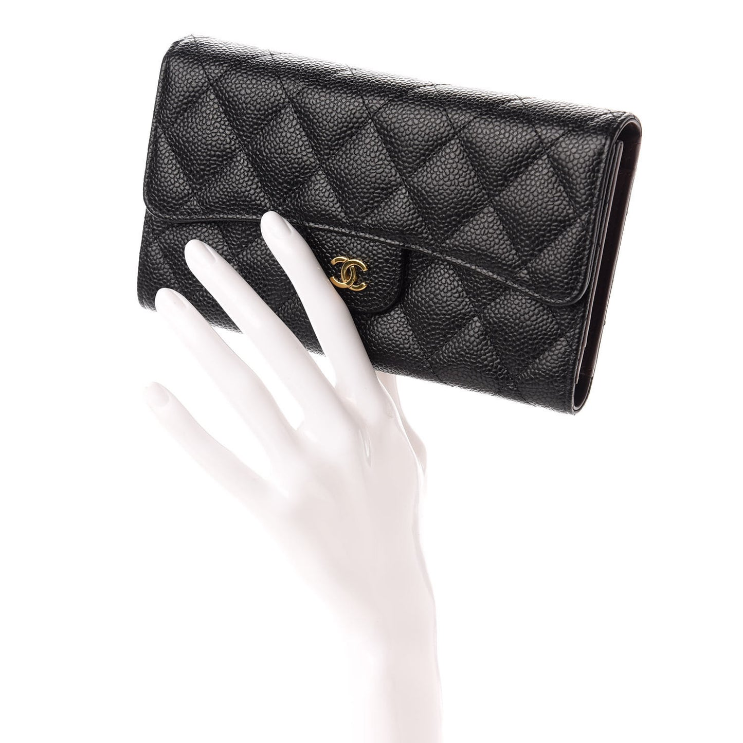 Caviar Quilted Large Flap Wallet Black