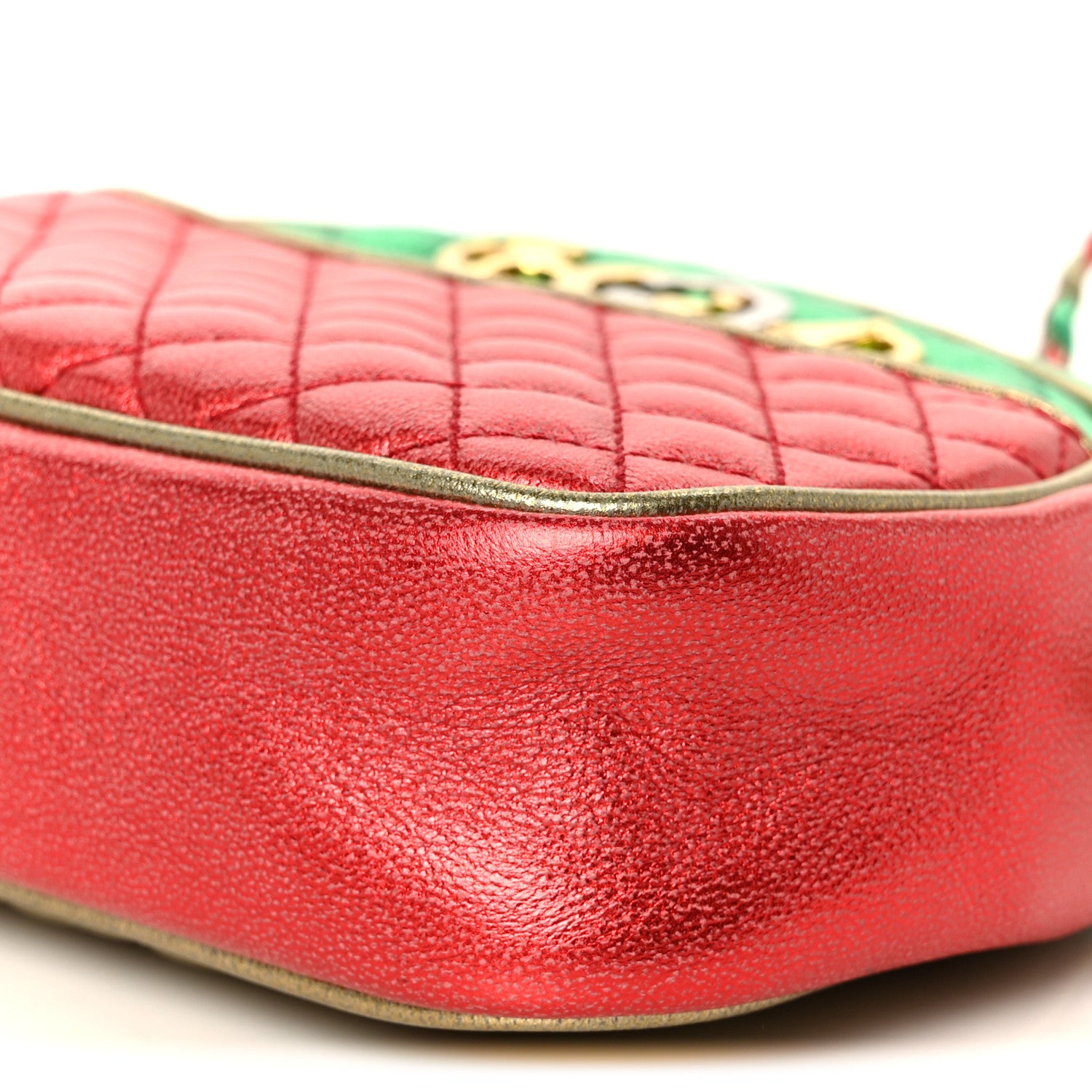 Gucci Laminated Nappa Trapuntata Mini Zumi Dome Shoulder Bag Rosso Jasmine Green Rame 10 of 10