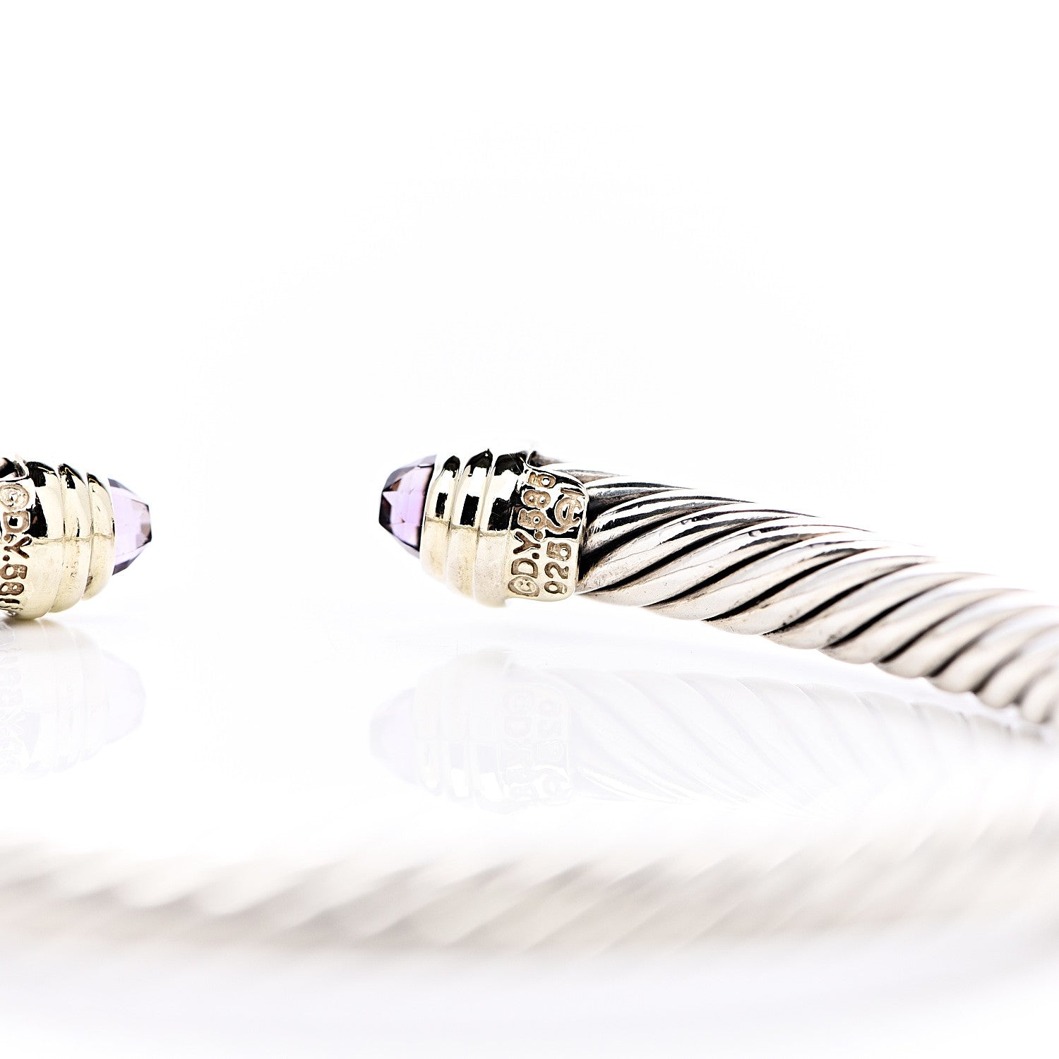 David Yurman Sterling Silver 14K Yellow Gold Amethyst 5mm Cable Classics Petite Color Bracelet 4 of 6