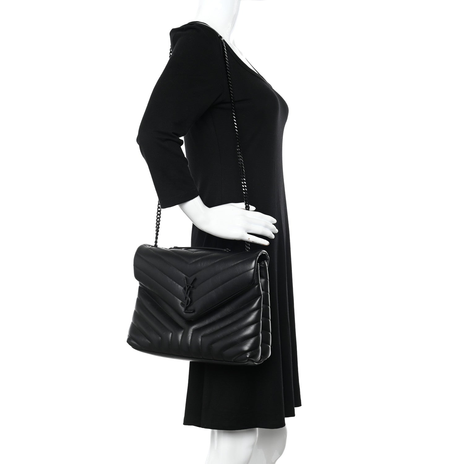 Saint Laurent Calfskin Y Quilted Monogram Monochrome Medium Loulou Chain Satchel Black 2 of 10