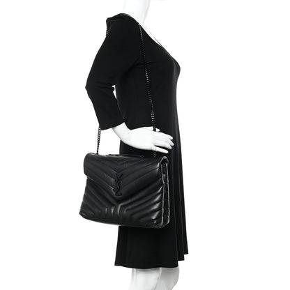 Saint Laurent Calfskin Y Quilted Monogram Monochrome Medium Loulou Chain Satchel Black 2 of 10