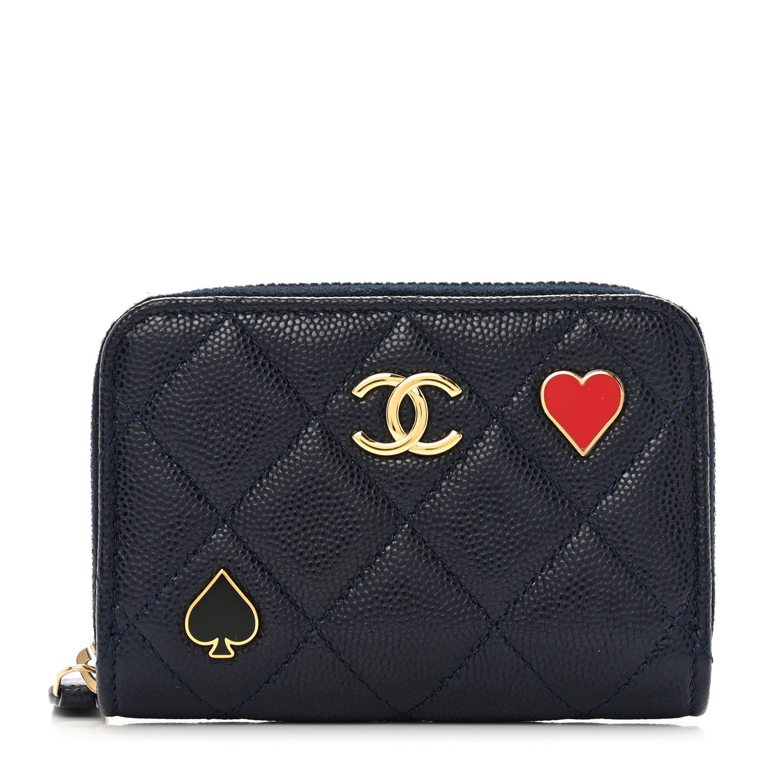 Chanel Caviar Enamel Coco Casino Quilted Zip Coin Purse Navy Blue 1 of 9