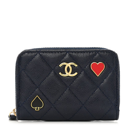 Chanel Caviar Enamel Coco Casino Quilted Zip Coin Purse Navy Blue 1 of 9