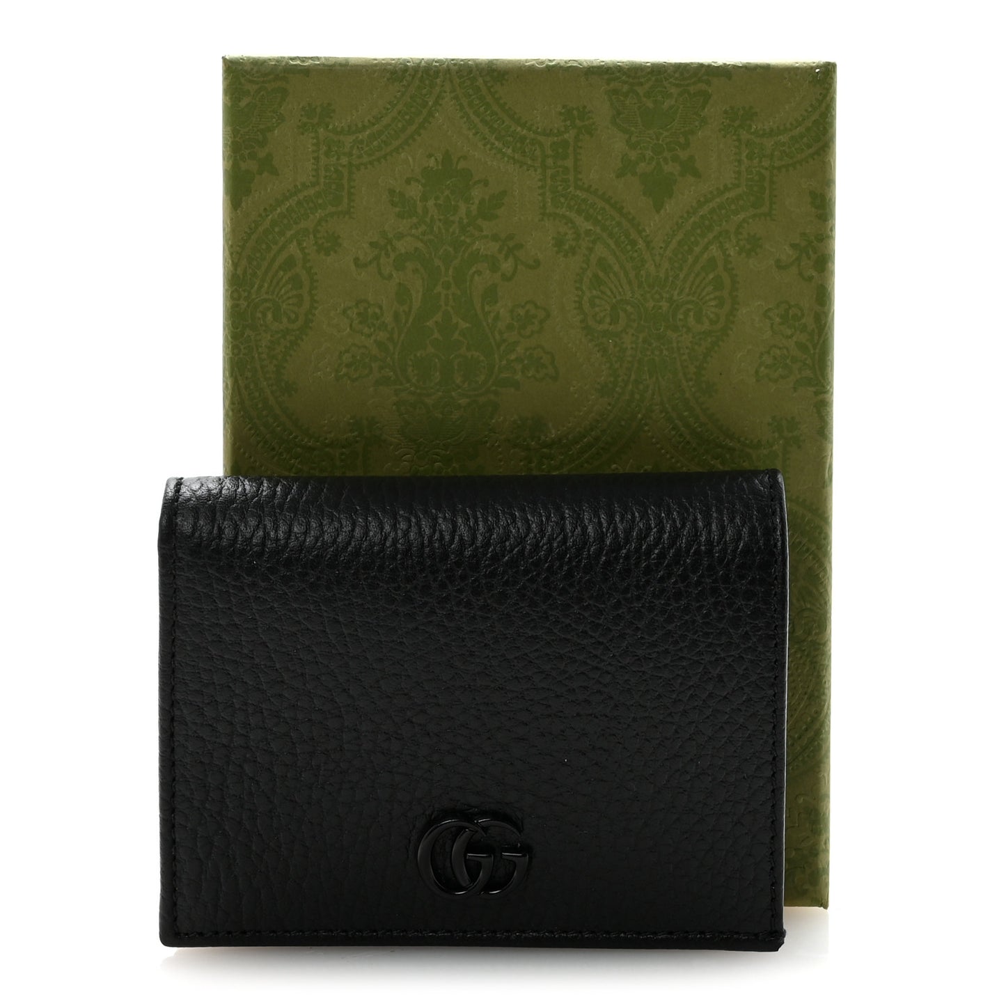 Dollar Calfskin Enamel Monochrome GG Marmont Card Case Black