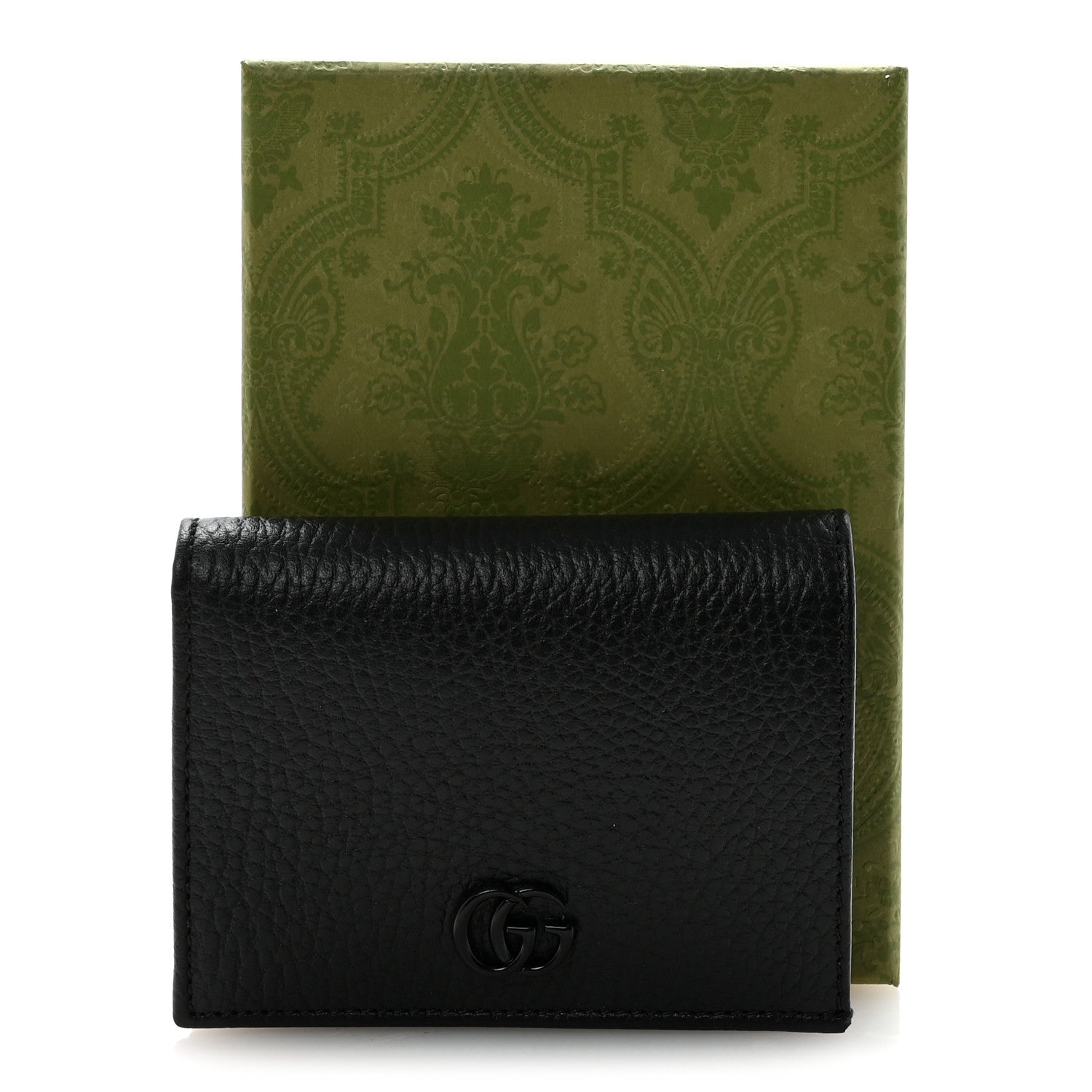 Gucci Dollar Calfskin Enamel Monochrome GG Marmont Card Case Black 8 of 8