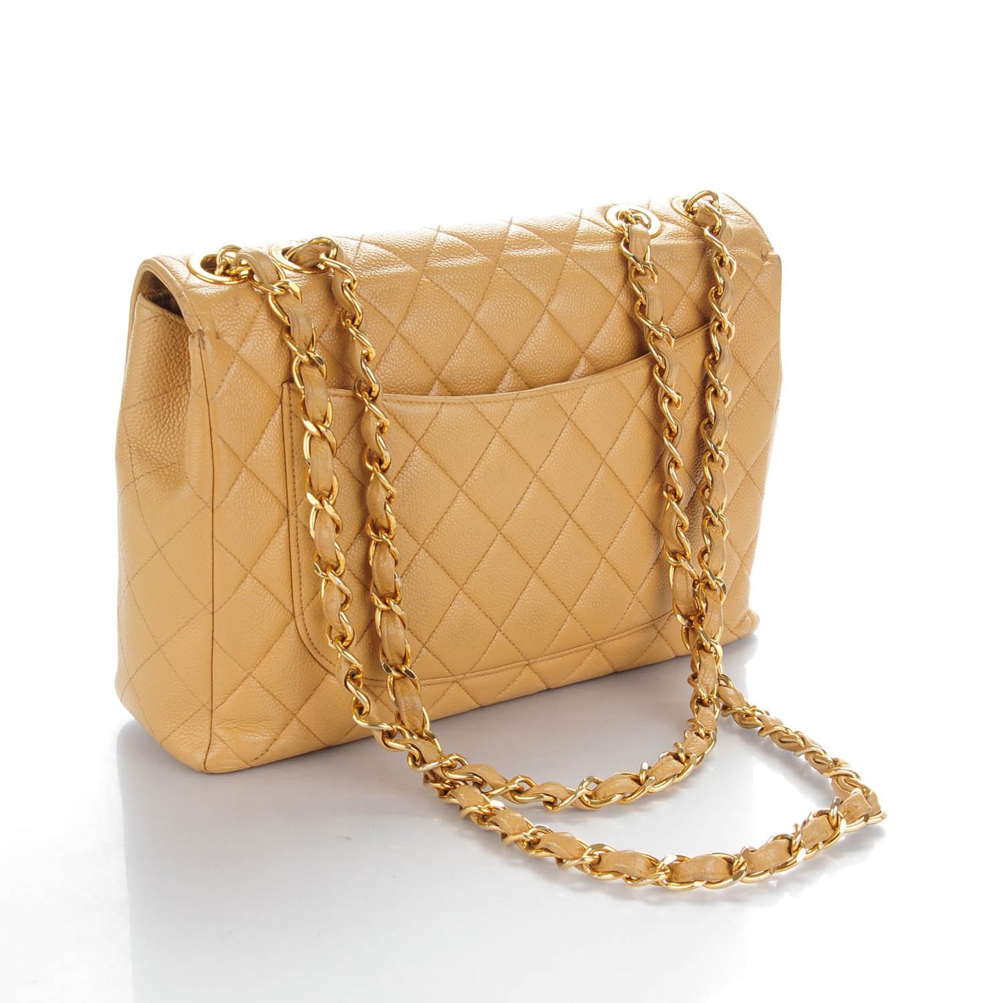 Caviar Quilted Jumbo Single Flap Beige