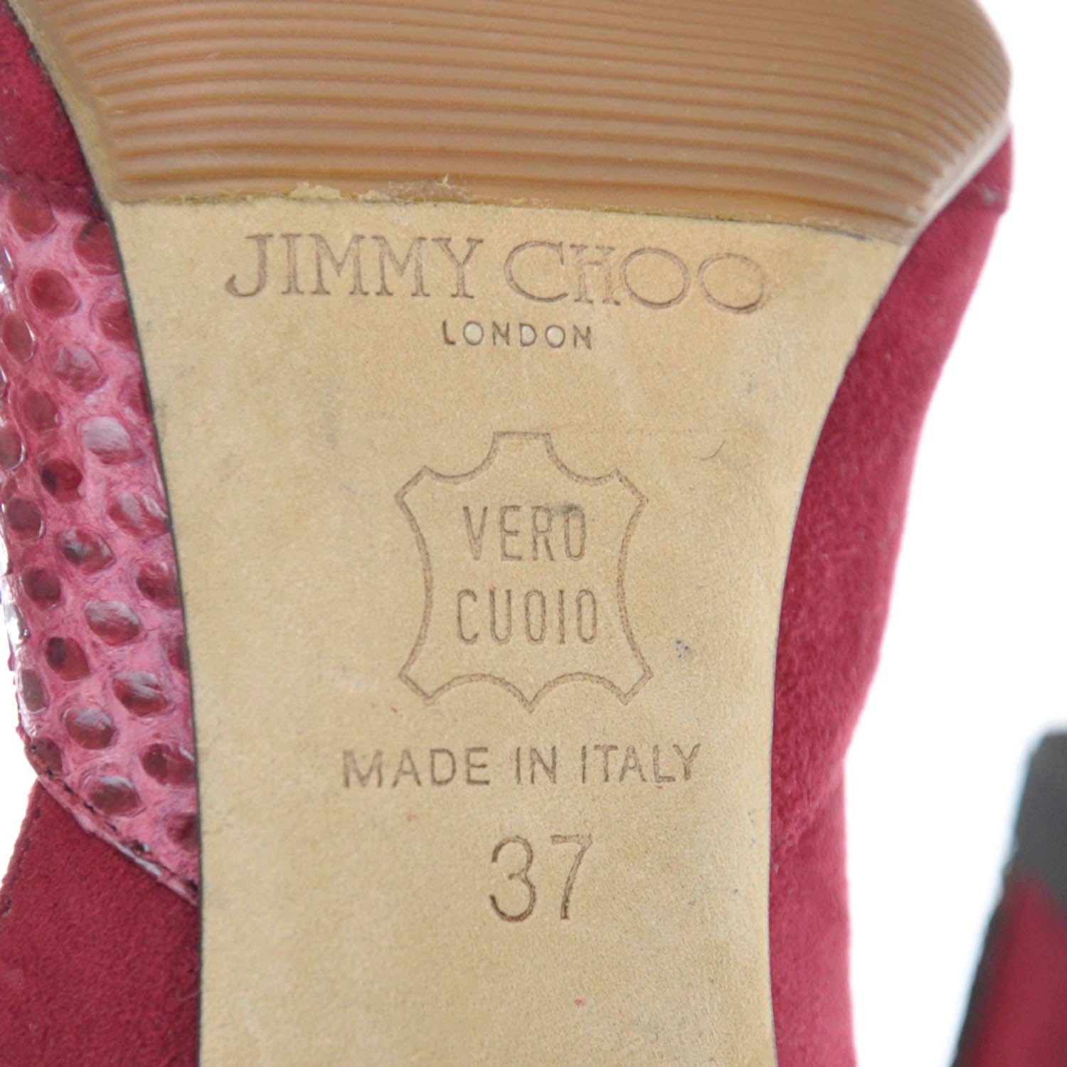 Jimmy Choo Suede Reptile Sandals 37 Red 4 of 7