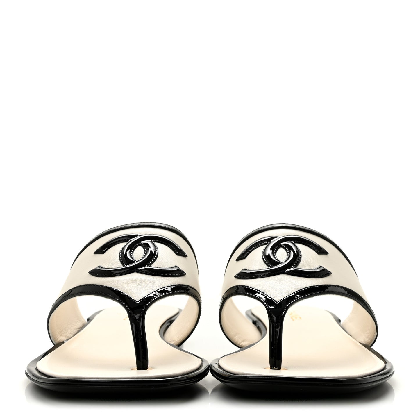 Lambskin Patent Calfskin CC Thong Sandals 39 White Black