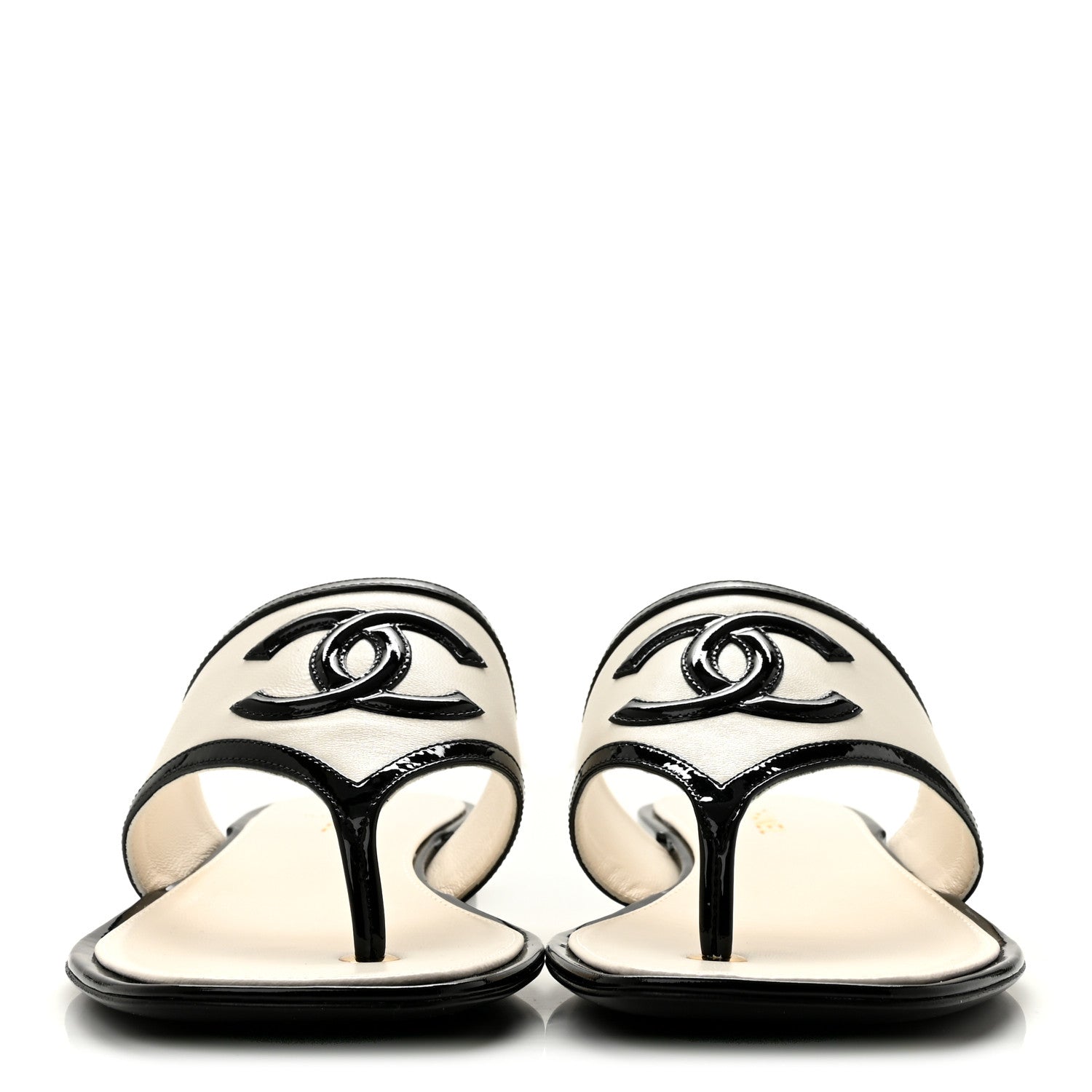 Chanel Lambskin Patent Calfskin CC Thong Sandals 39 White Black 3 of 10