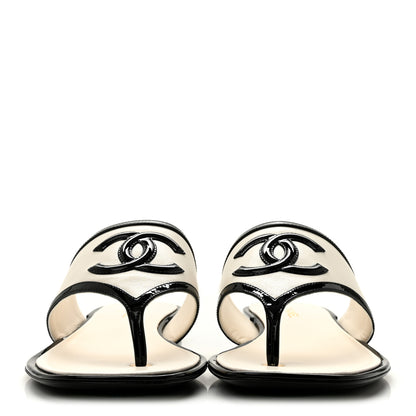 Chanel Lambskin Patent Calfskin CC Thong Sandals 39 White Black 3 of 10