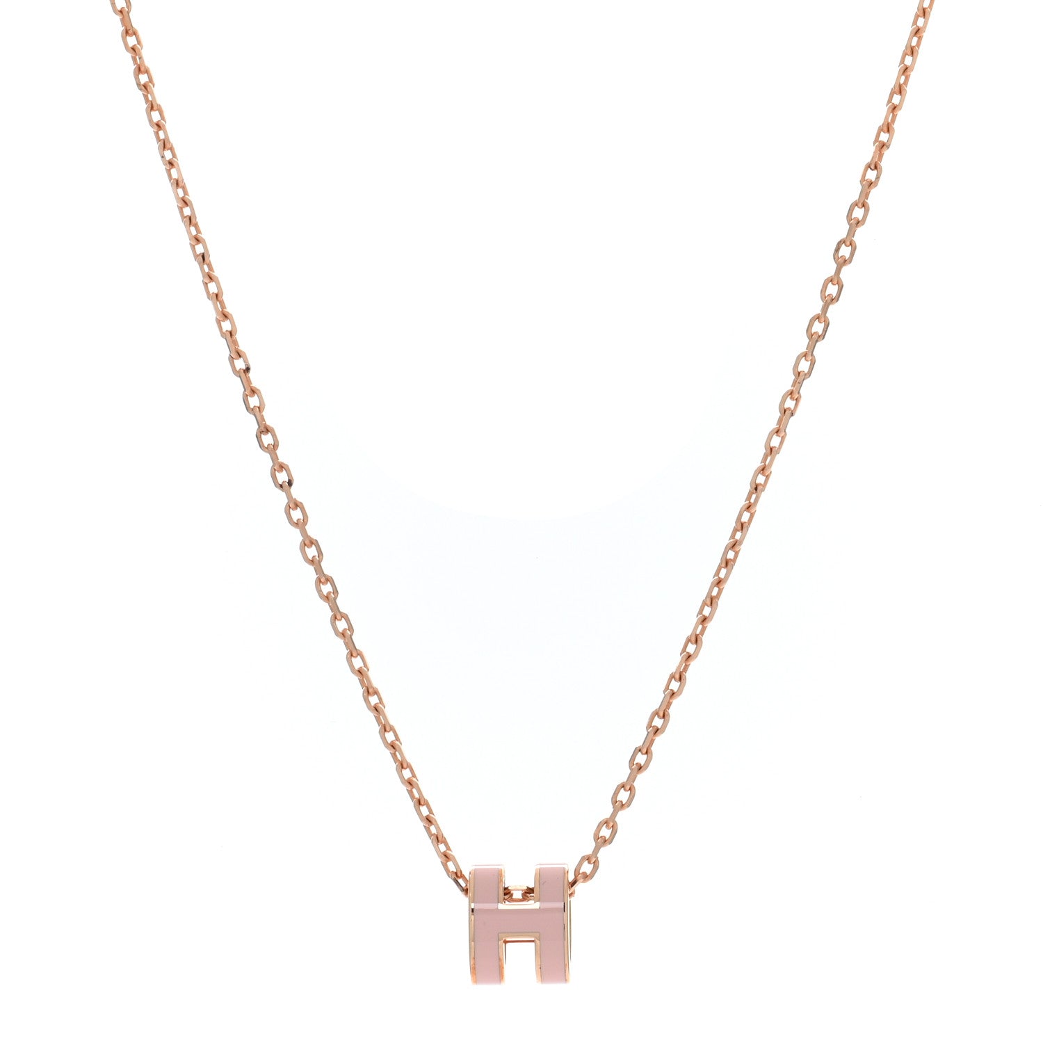 Hermes Lacquered Rose Gold Mini Pop H Pendant Necklace Rose Dragee 1 of 5