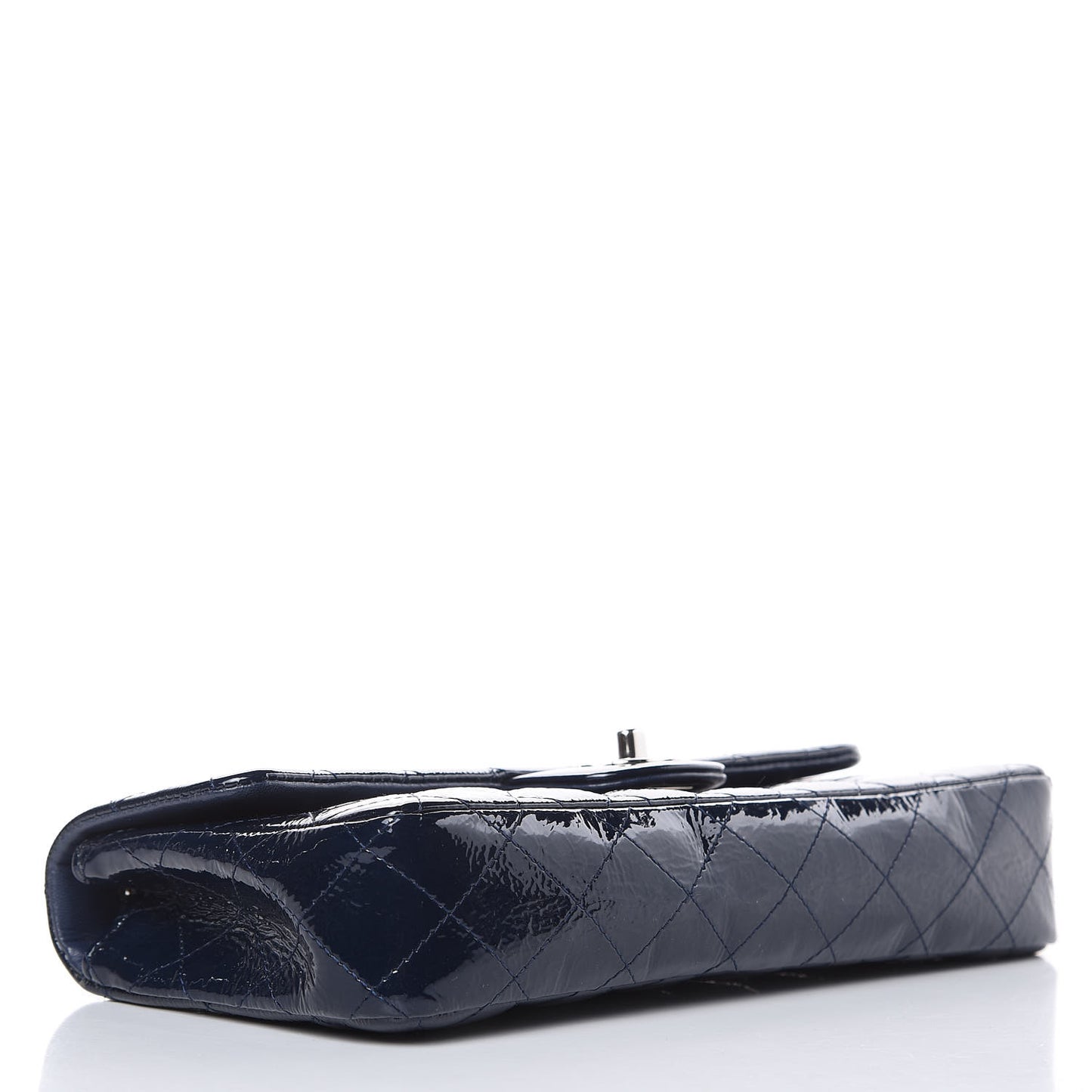 Distressed Patent Quilted East West Flap Navy Blue