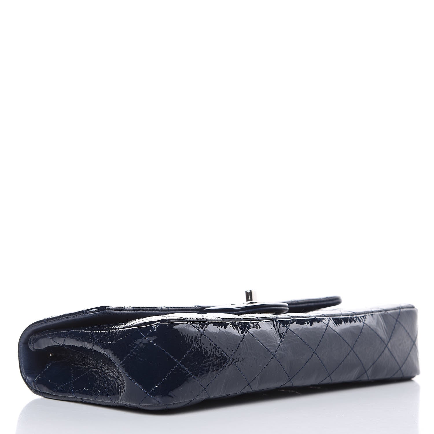 Chanel Distressed Patent Quilted East West Flap Navy Blue 4 of 15