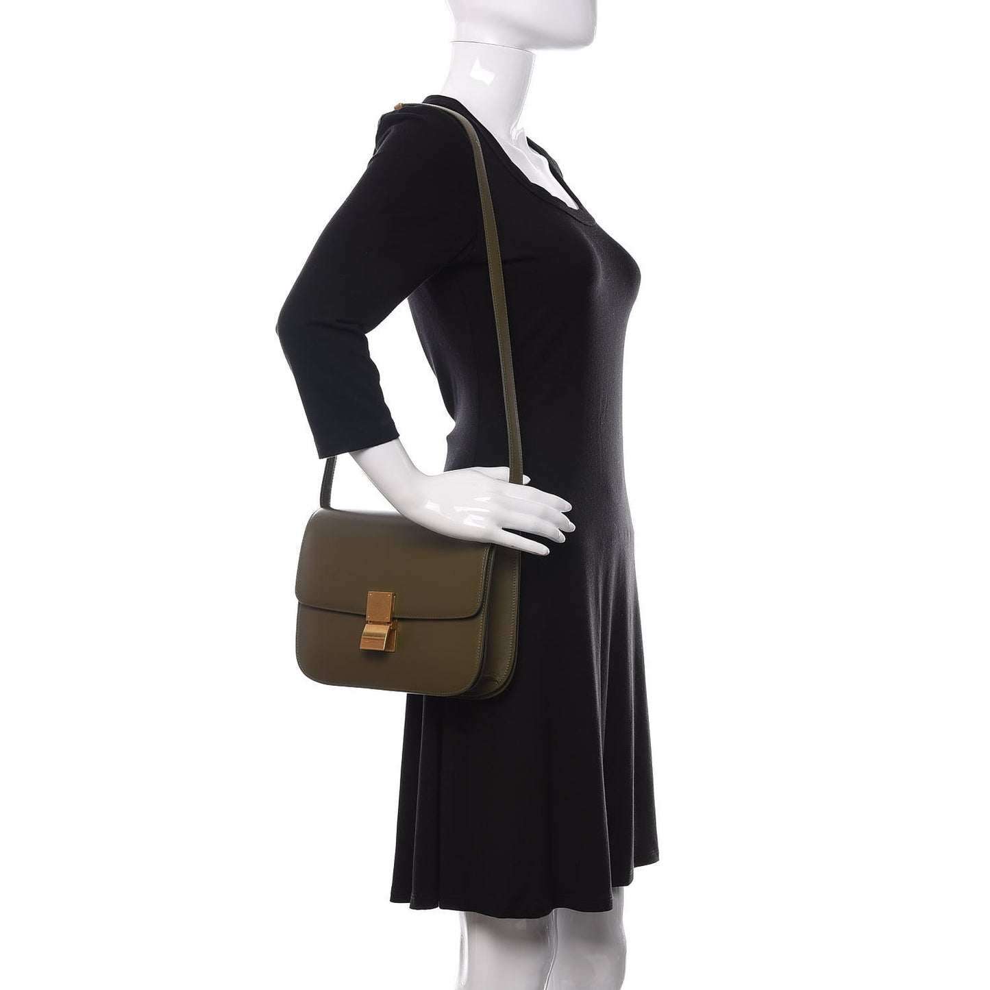 Box Calfskin Medium Classic Box Flap Bag Army Green