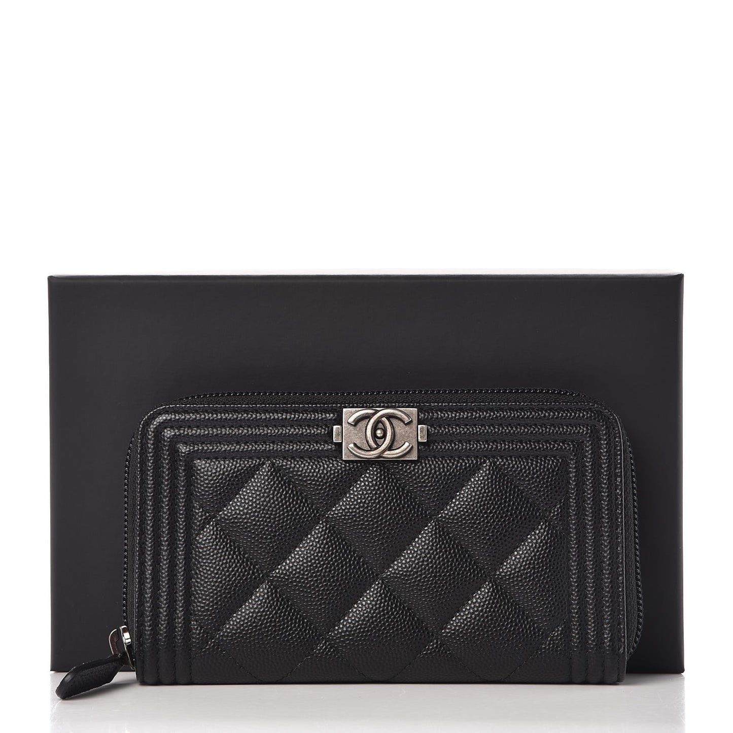Caviar Quilted Small Boy Zip Around Wallet Black