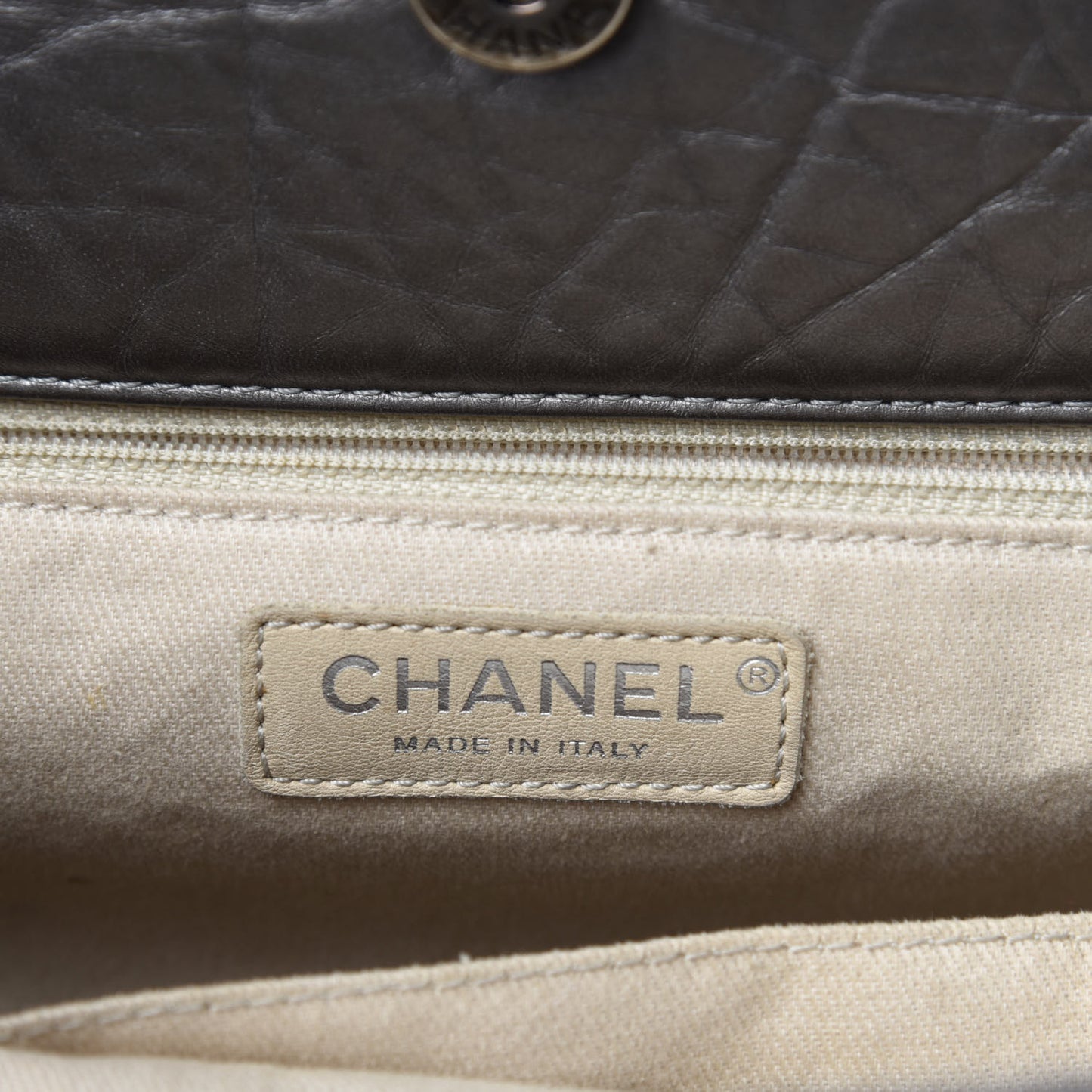 Metallic Aged Calfskin Quilted Reissue 2.55 Tote Dark Grey