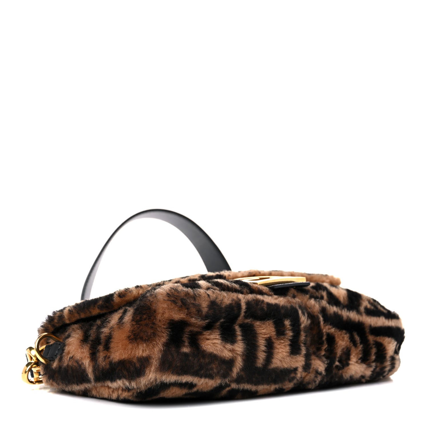 Fendi Shearling Vitello Dolce Macro FF 1974 Baguette Tobacco Black 4 of 10