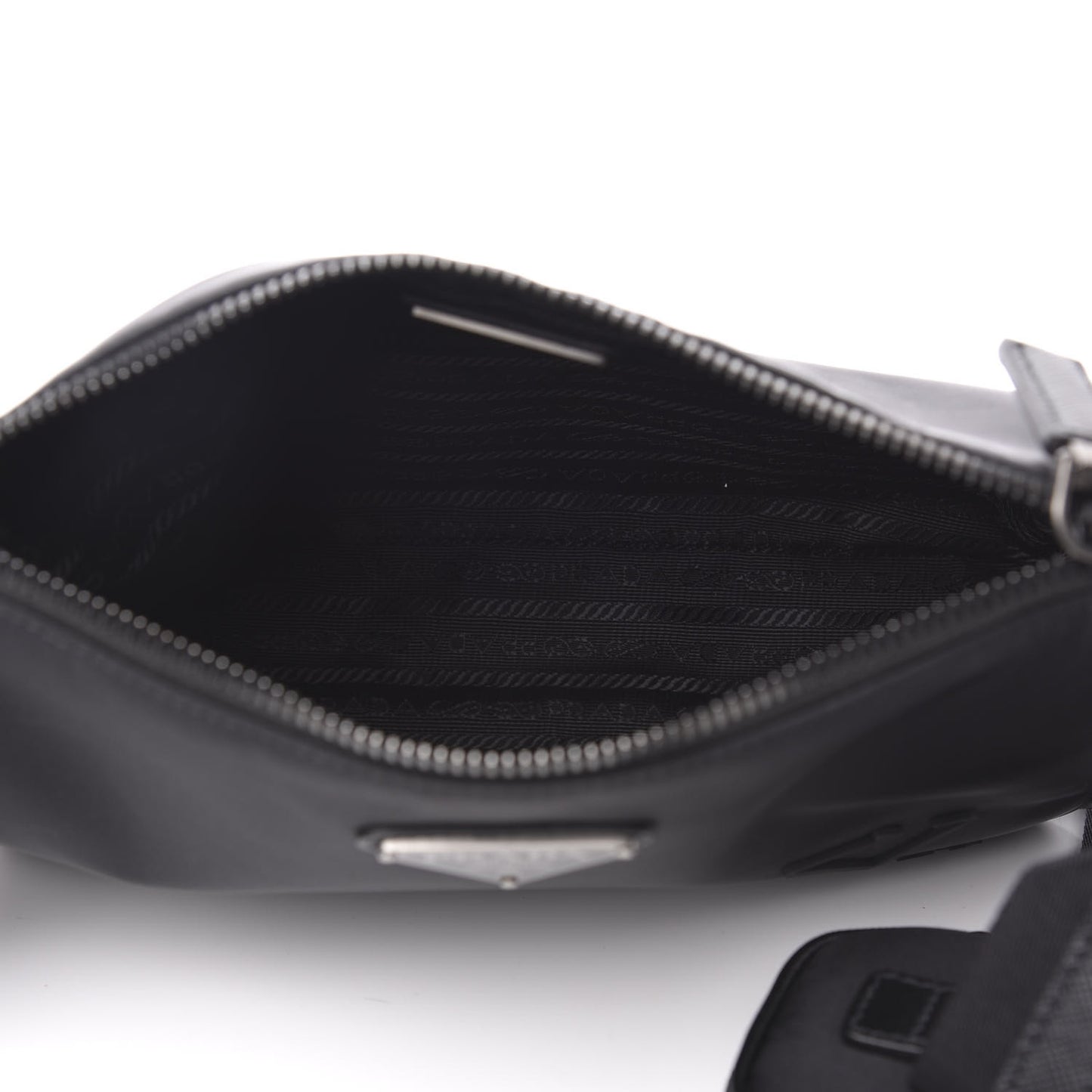 Re-Nylon Saffiano Pocket Zippered Shoulder Bag Black