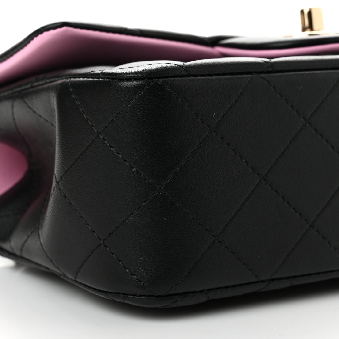 Lambskin Quilted Bi-Color Mini Top Handle Rectangular Flap Black Lilac