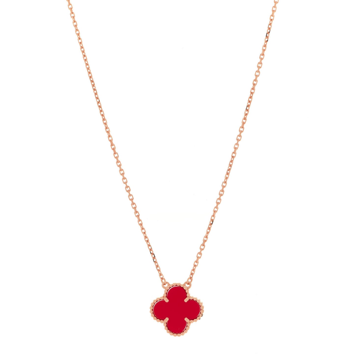 18K Yellow Gold Carnelian Vintage Alhambra Pendant Necklace