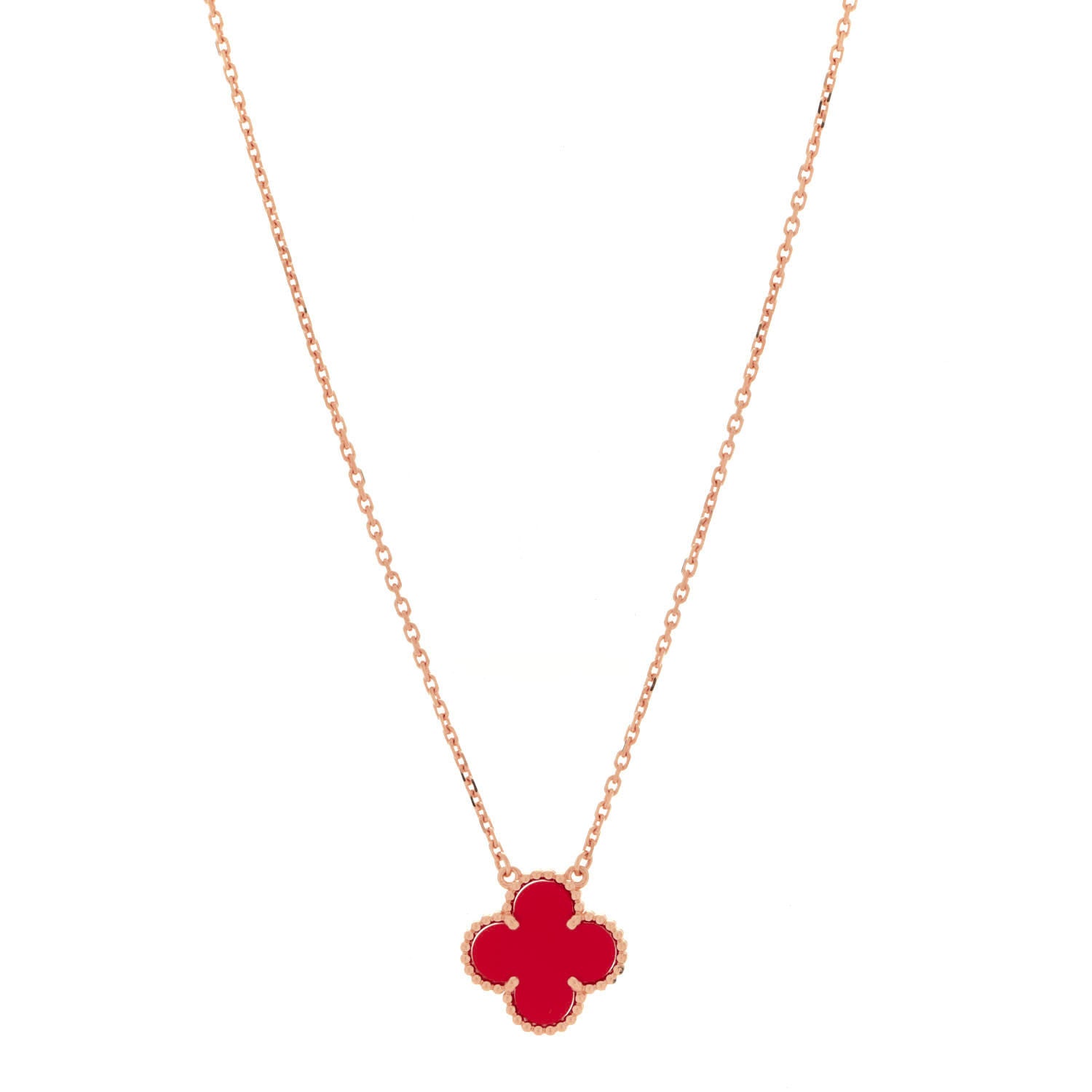 Van Cleef & Arpels 18K Yellow Gold Carnelian Vintage Alhambra Pendant Necklace 1 of 6